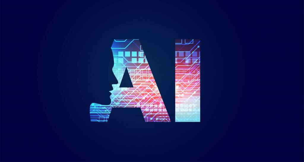 ai4manufacturing|ai letters in blu with human face silhouette as a digital assistant